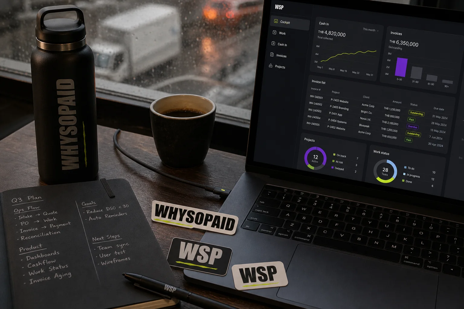 WhySoPaid product workspace shown on a laptop